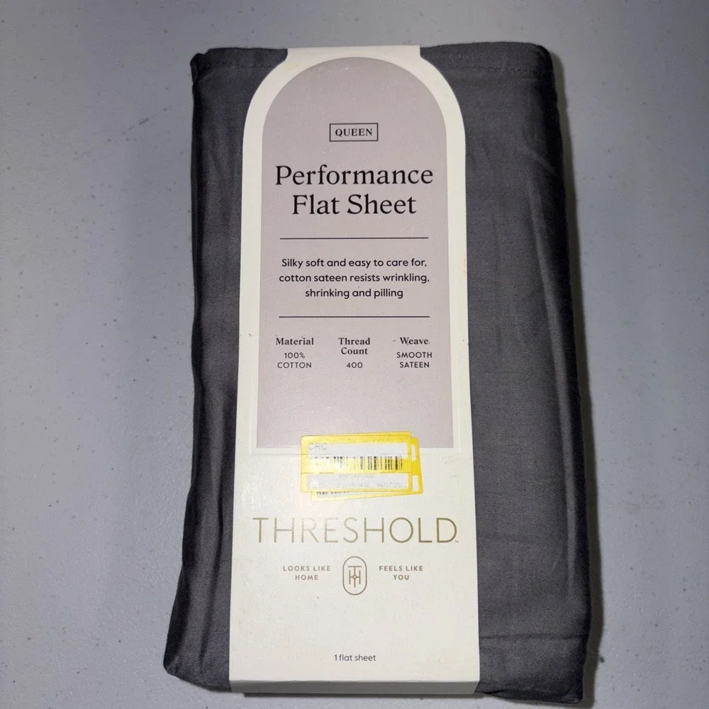 Threshold Queen Size 400 Thread Count Performance Flat Sheet - Radiant Gray